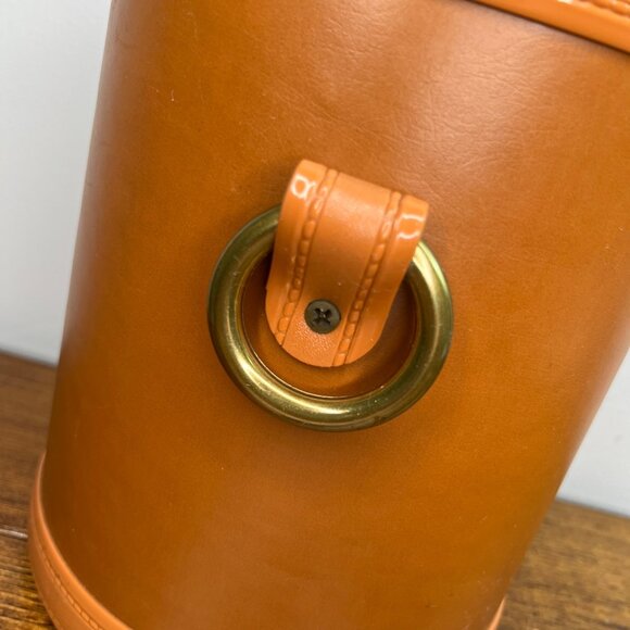 Vintage Kraftware Ice Bucket Brass Ring Handles Faux Leather Mid-Century Barware - Picture 4 of 12